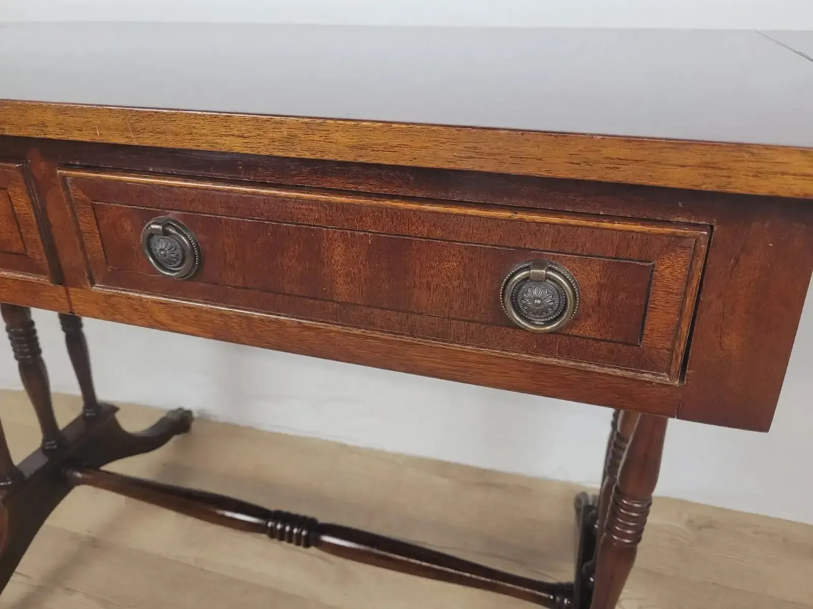 Drop Leaf Side Table Drawers Mahogany Castors Vintage 1940s photo 120.0
