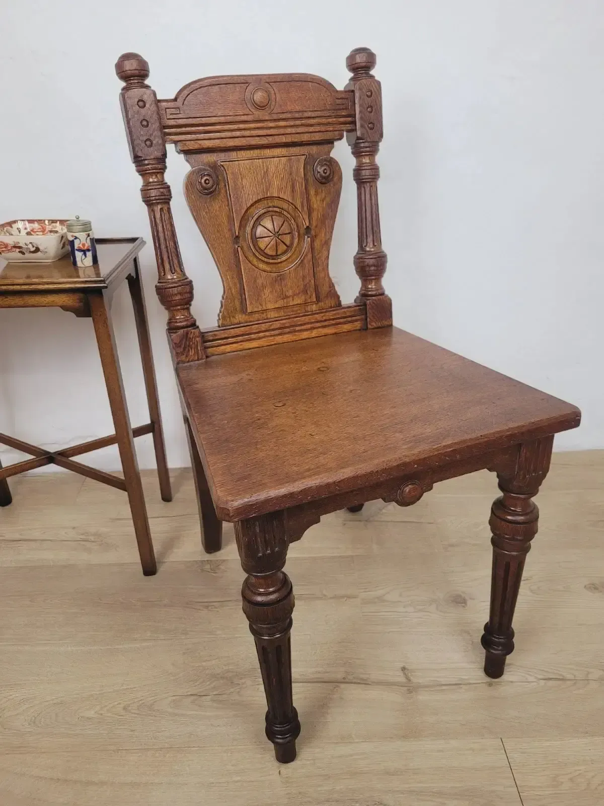 Victorian Hall Chair Oak Carved 19thc Antique English photo furniture