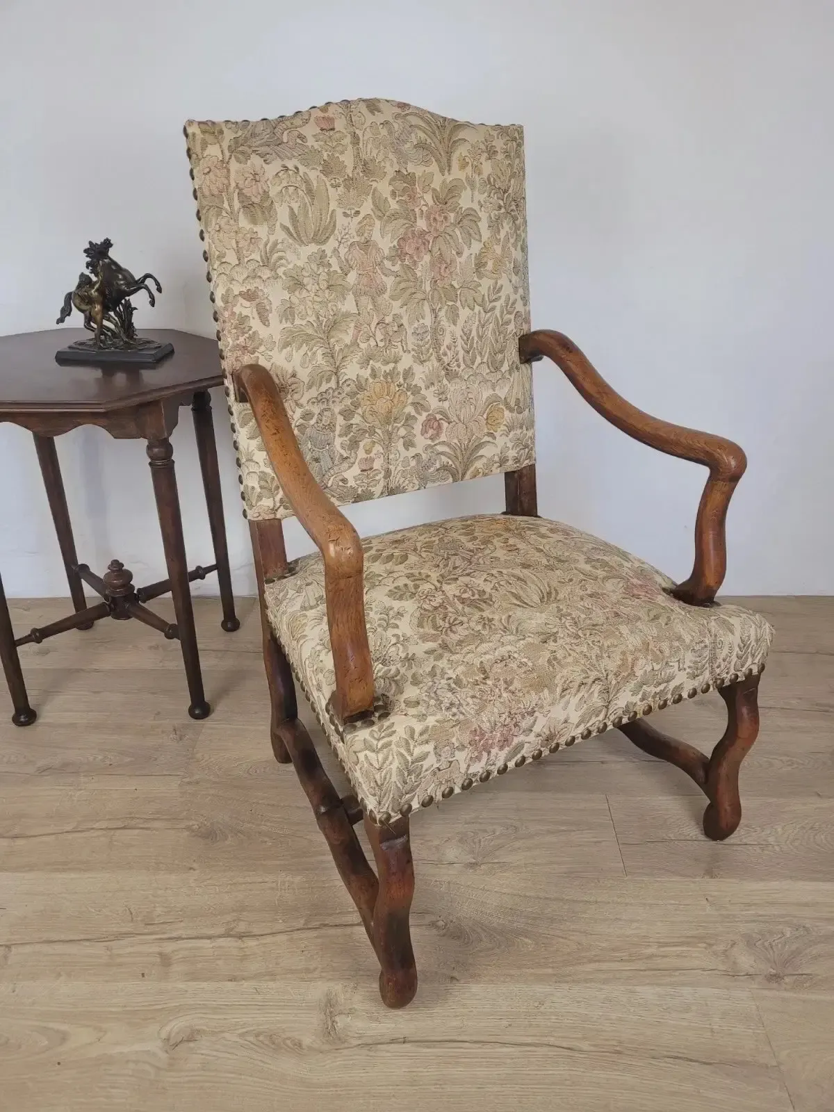French Walnut Open Armchair 19th Century Upholstered Antique photo furniture