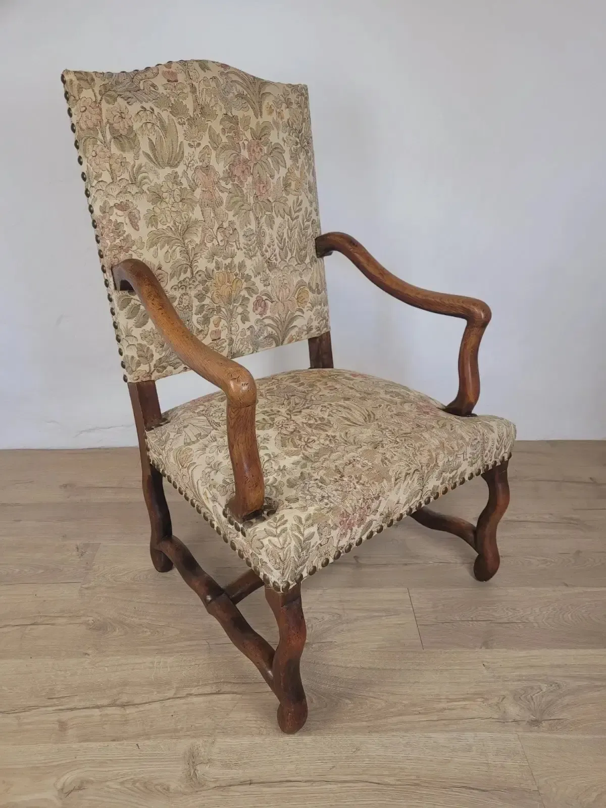 French Walnut Open Armchair 19th Century Upholstered Antique photo for sale