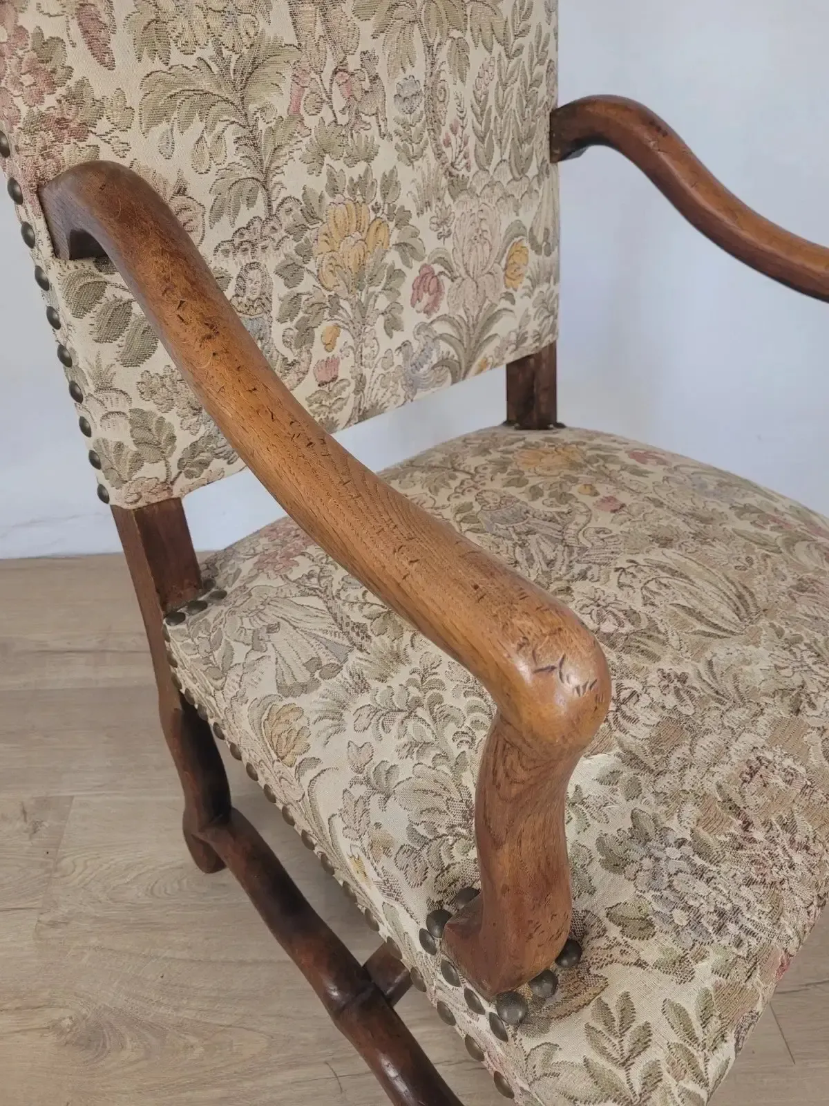 French Walnut Open Armchair 19th Century Upholstered Antique photo Furniture