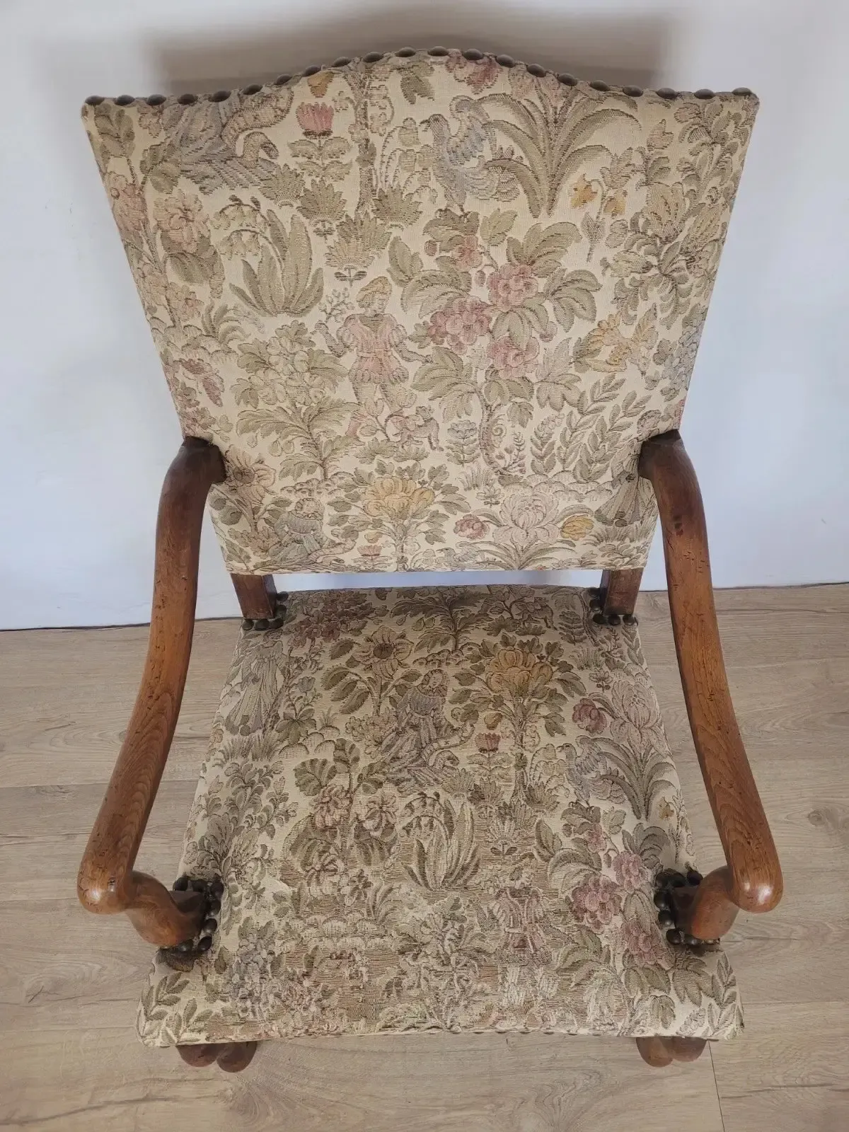 French Walnut Open Armchair 19th Century Upholstered Antique photo vinterior