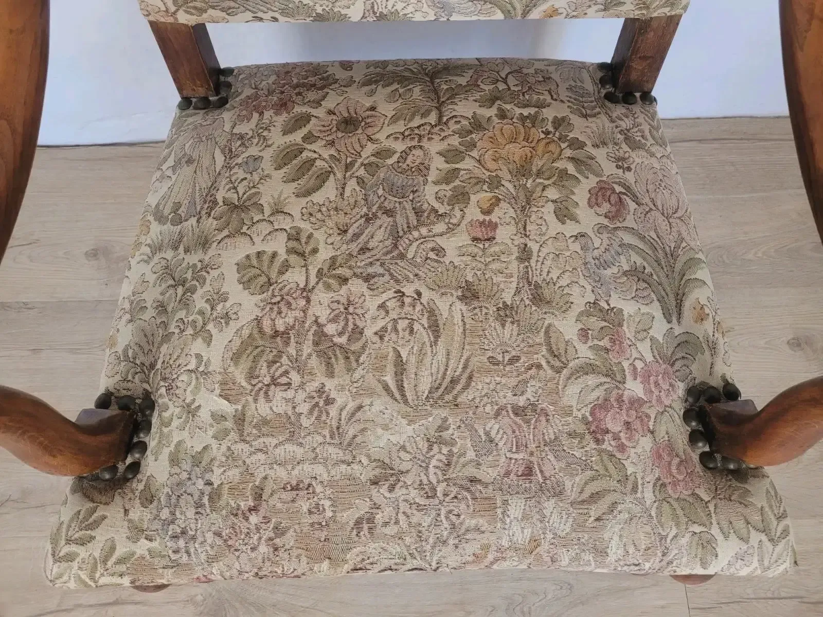 French Walnut Open Armchair 19th Century Upholstered Antique photo buy