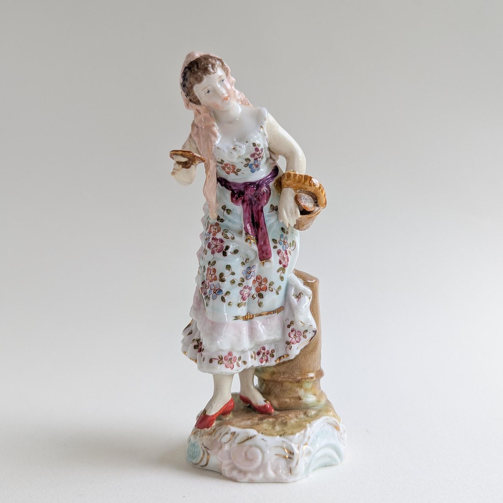 1880s Triebner, Ens & Eckert Figurine Of Woman Gathering Mushrooms, Highly Collectable Antique German Porcelain Figurine