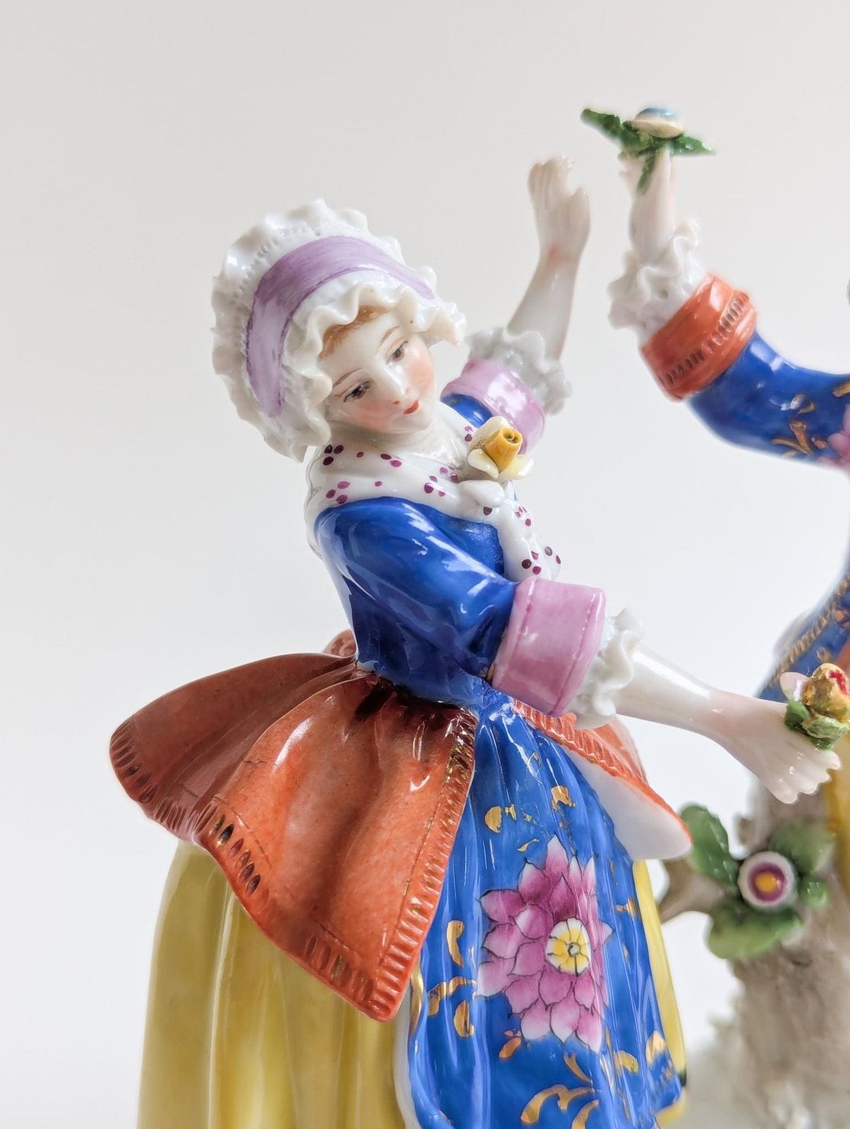 Antique Samson Figure Of Dancing Couple, Colourful Chelsea Style Porcelain Figurine photo for sale