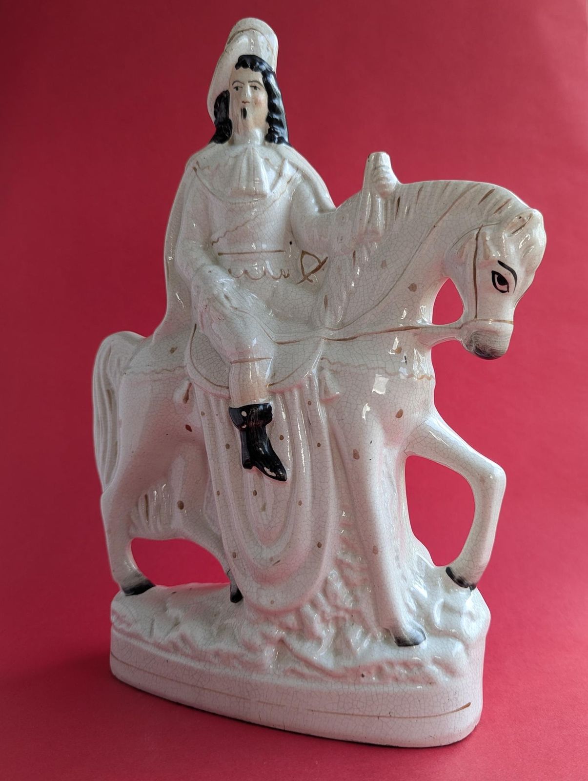 Large Staffordshire Pottery Flatback Figure, Bonnie Prince Charlie On Horseback photo vinterior
