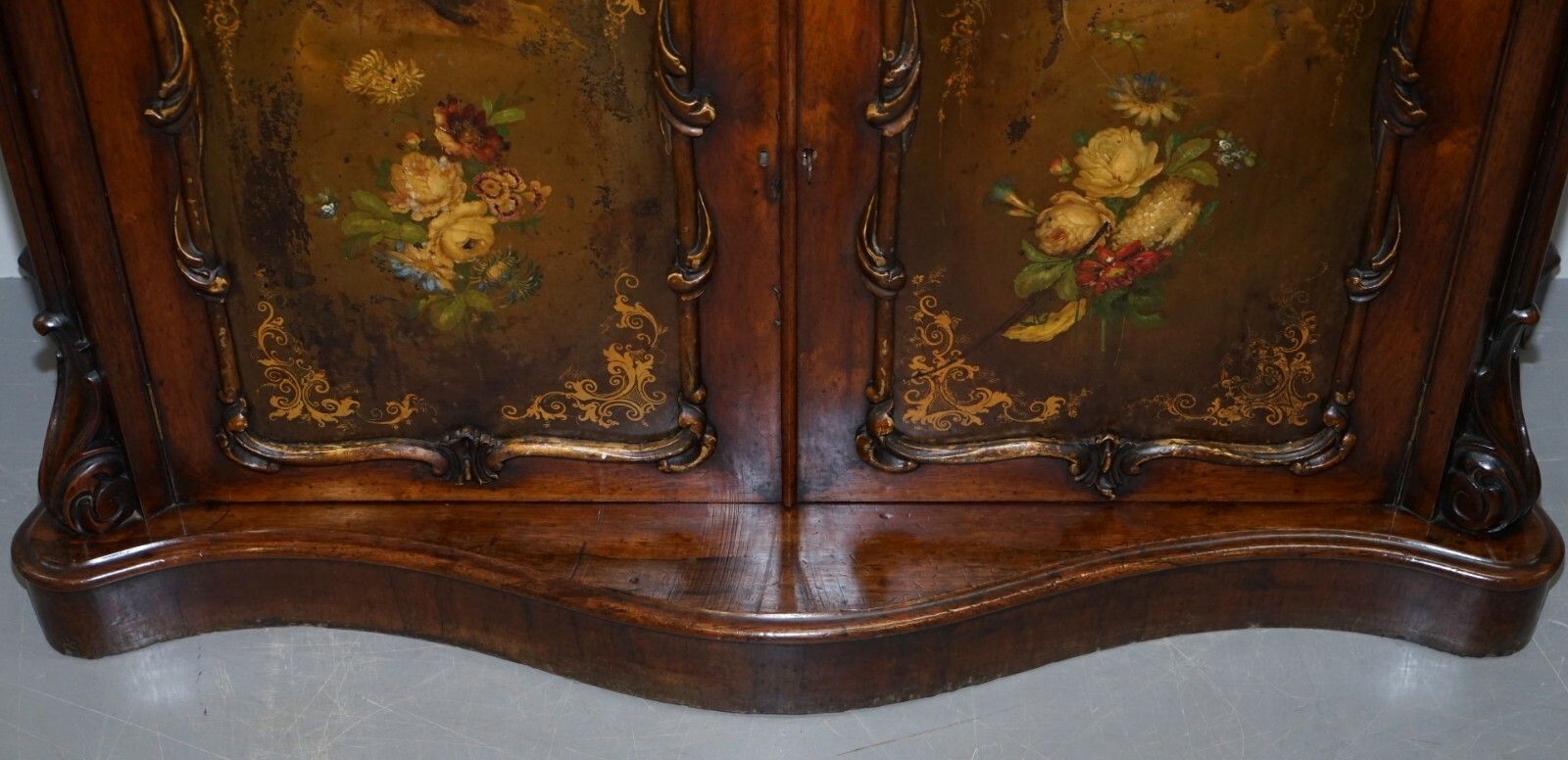 photo furniture Victorian Marble Topped Serpentine Fronted Verni Martin Painted Carved Sideboard