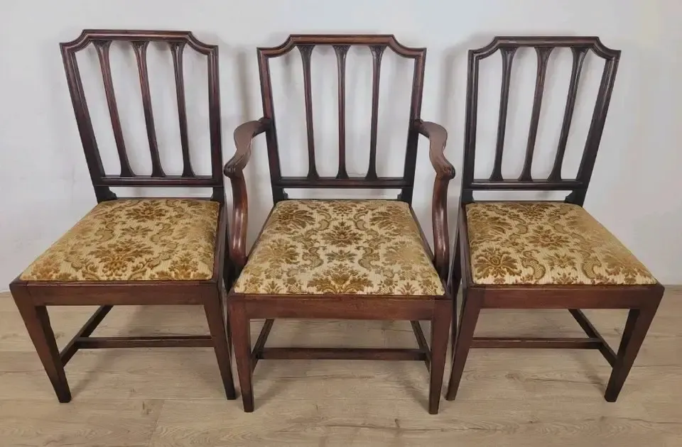 Victorian Dining Chairs Set 3 Carved Floral Upholstery 19thc photo furniture