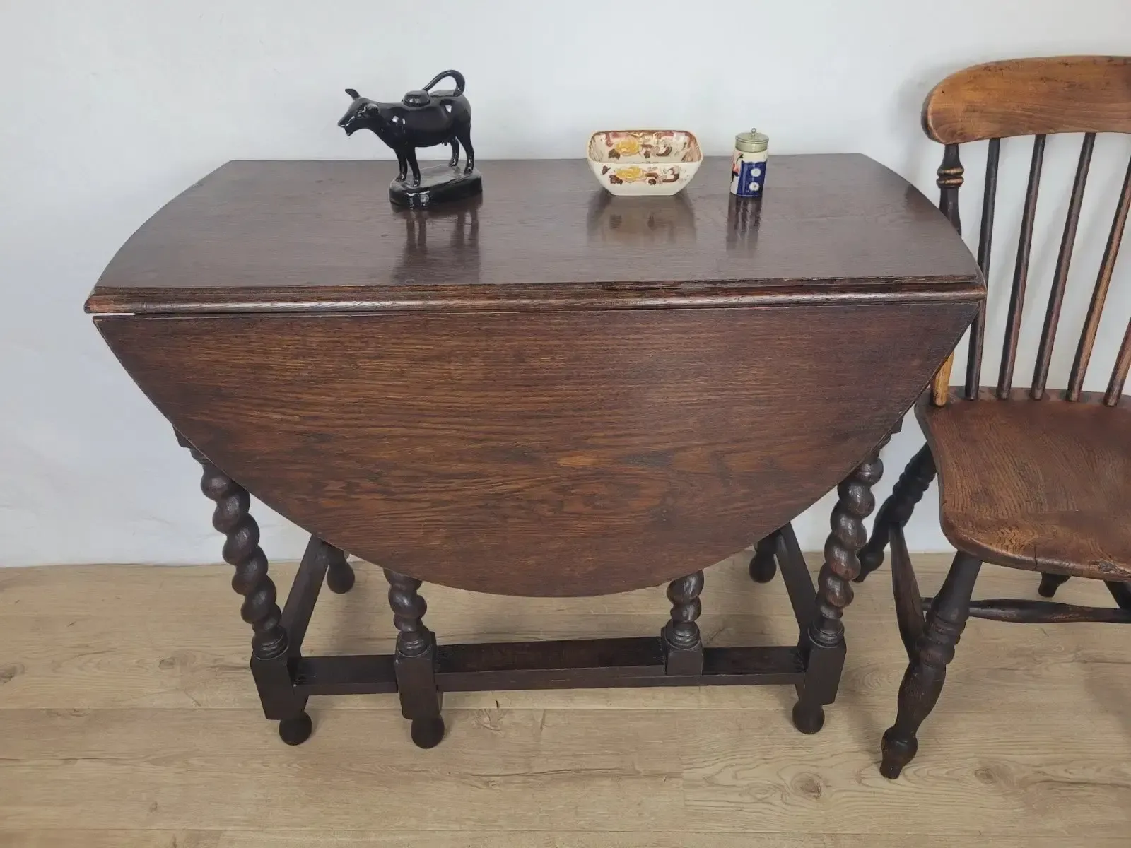 Vintage Drop Leaf Table Gateleg Barley Twist Oak 1930's photo for sale