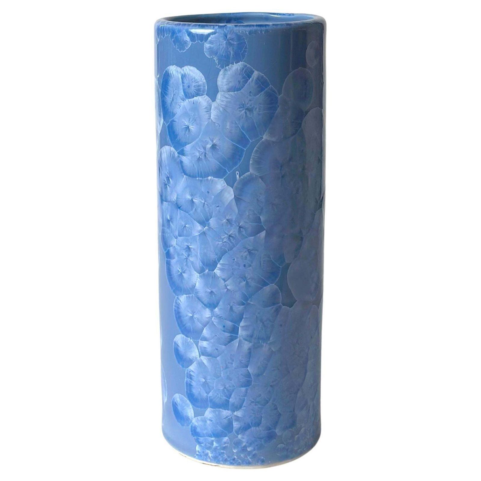 Chinese Monochrome Cornflower Blue Spill Vase With Crystalline Glaze, Circa 1970