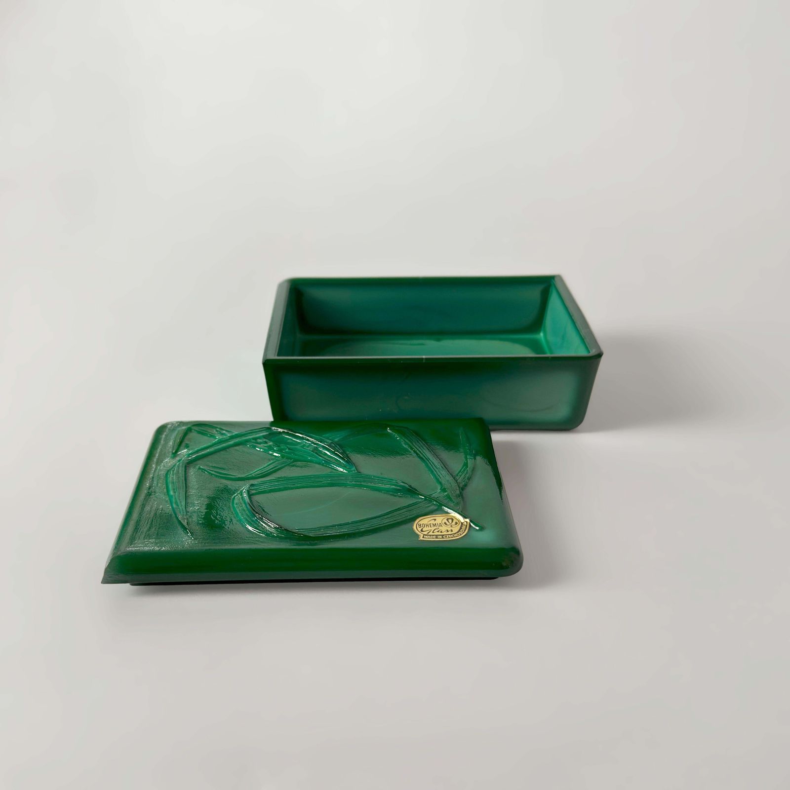 Czech Malachite Glass Trinket Box In The Style Of Schlevogt, Circa 1950 photo 300.0