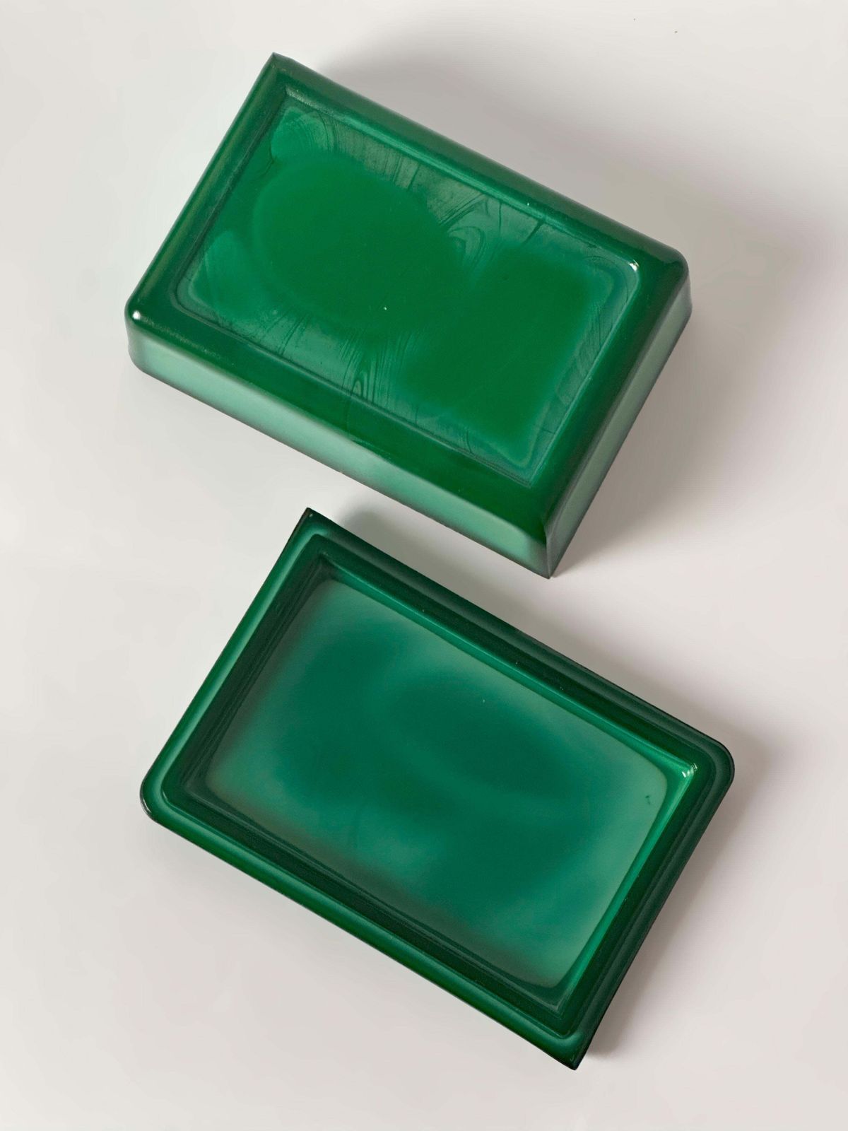 Czech Malachite Glass Trinket Box In The Style Of Schlevogt, Circa 1950 photo buy