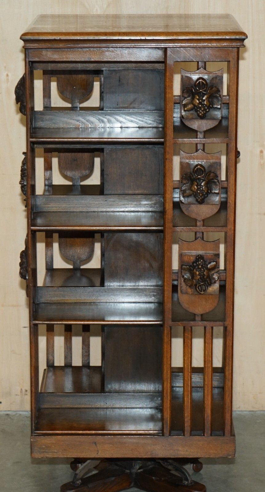 Extra Large Unique Antique Victorian Art Nouveau Hand Carved Revolving Bookcase photo furniture