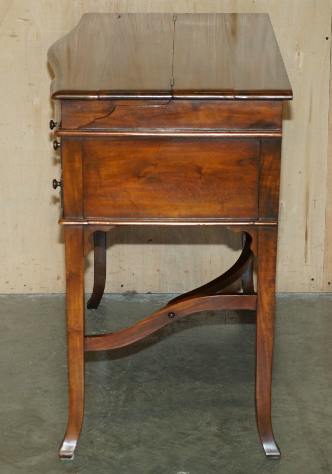 Theodore Alexander Secretaire Desk & Gothic Revival Windsor Brown Leather Chair photo vintage