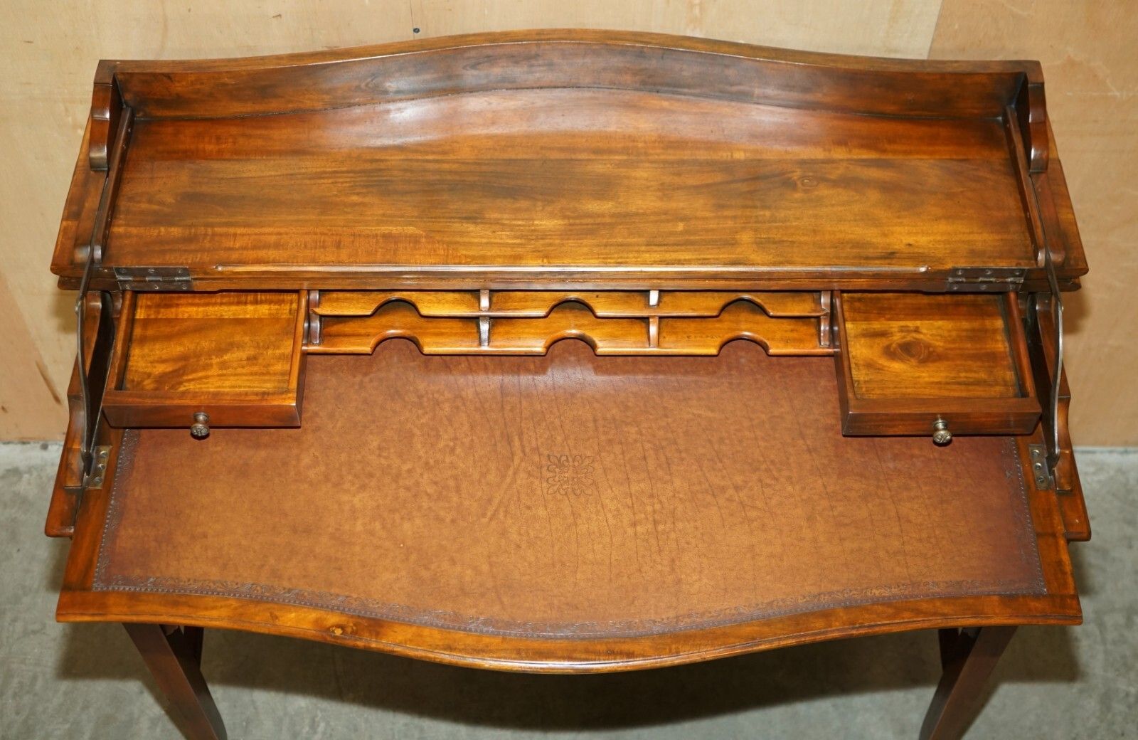 2950.0 Theodore Alexander Secretaire Desk & Gothic Revival Windsor Brown Leather Chair photo