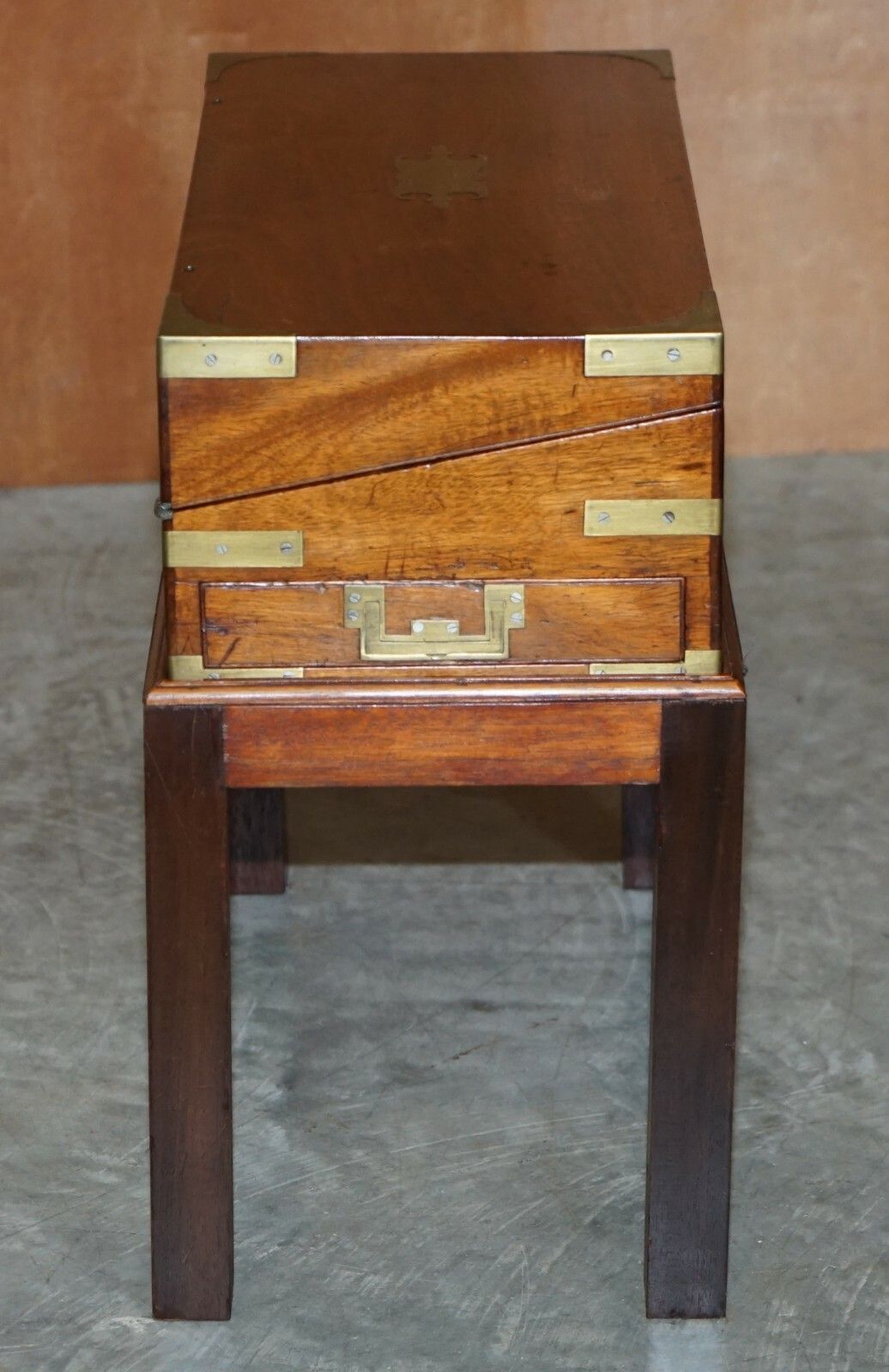 Exquisite Victorian Mahogany Military Campaign Writing Slope Desk & Later Stand photo 2950.0