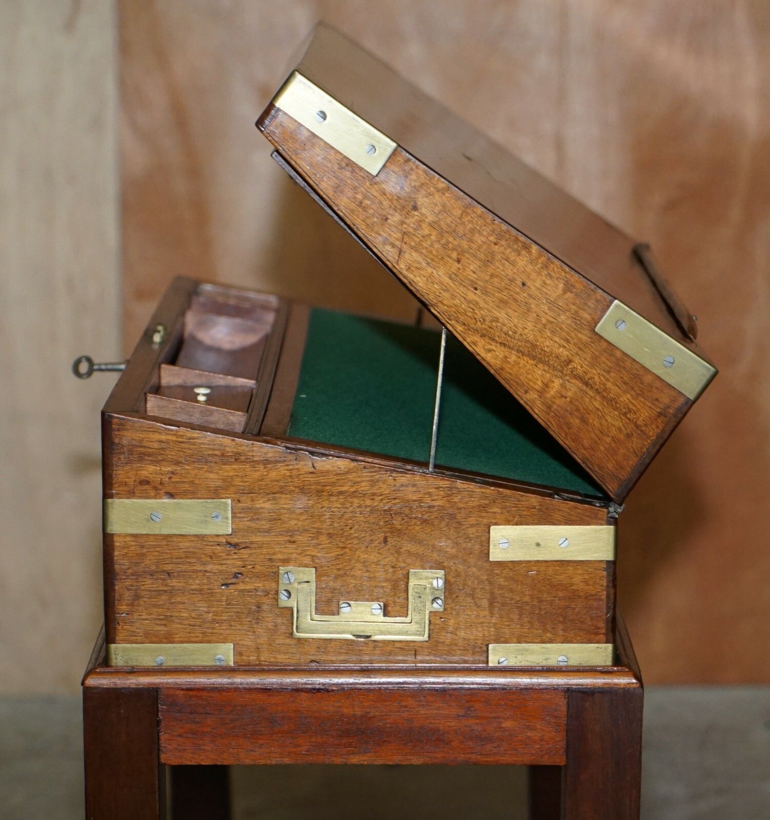 Exquisite Victorian Mahogany Military Campaign Writing Slope Desk & Later Stand photo buy