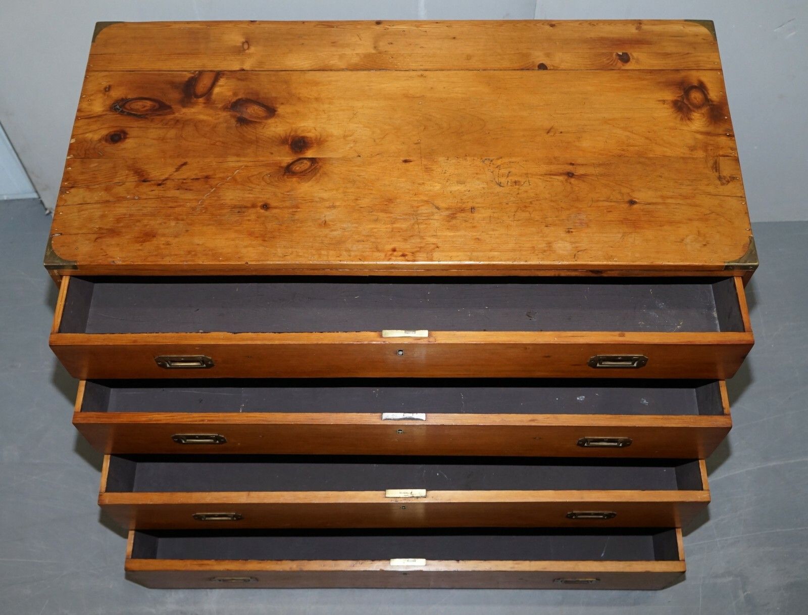 Furniture Sublime Victorian Pine Military Campaign Chest Of Drawers Original Brass Fitting photo