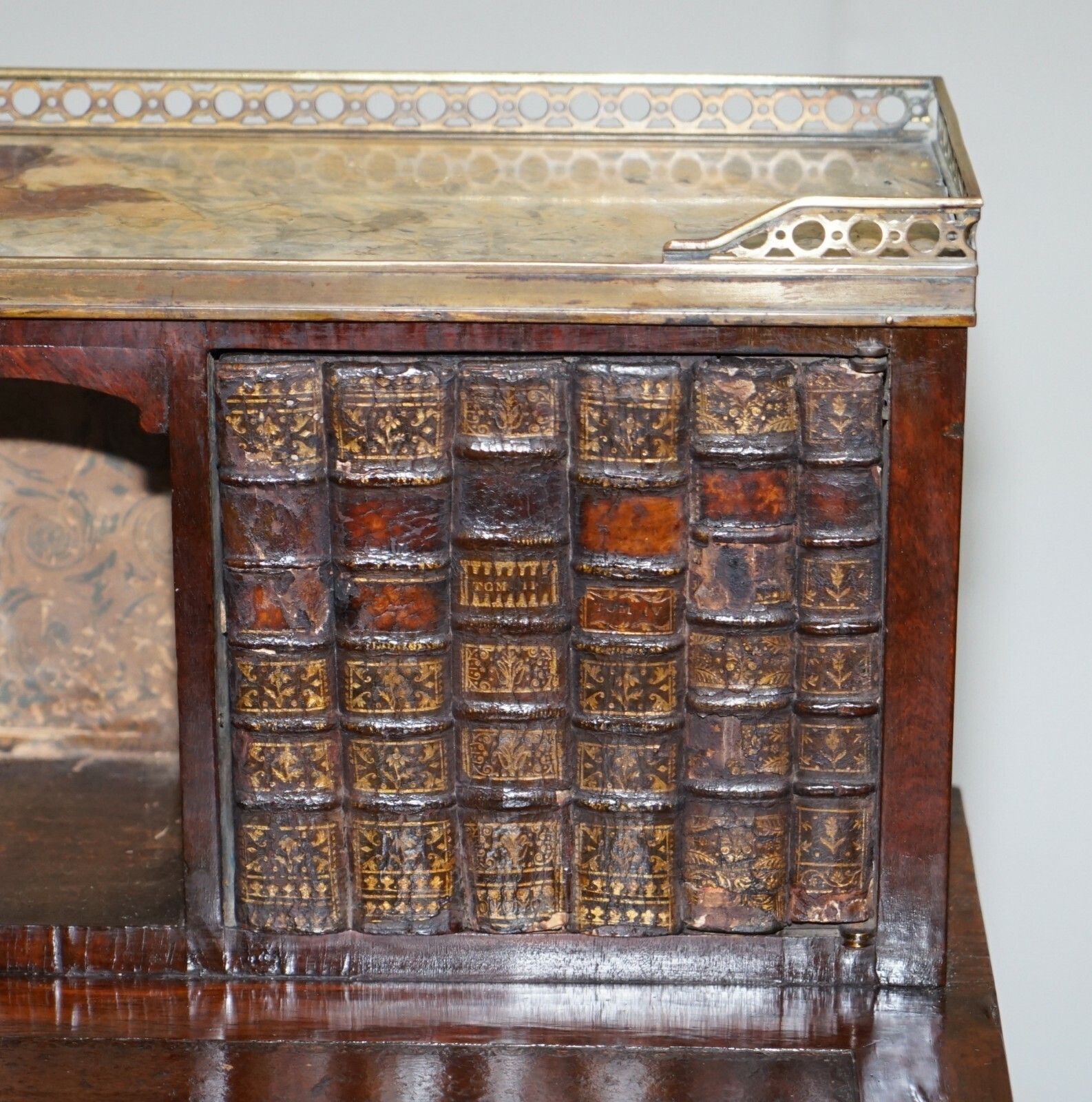 Antique French Circa 1870 Bonheur Du Jour Rosewood Marble Desk Bureau Faux Books photo 2850.0