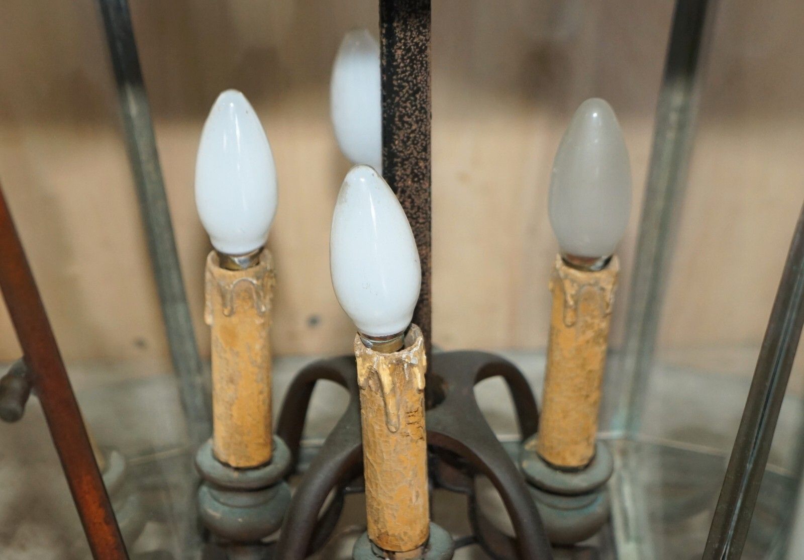 photo furniture Antique Victorian Bronze Hanging Lantern With Four Candle Interior Must See