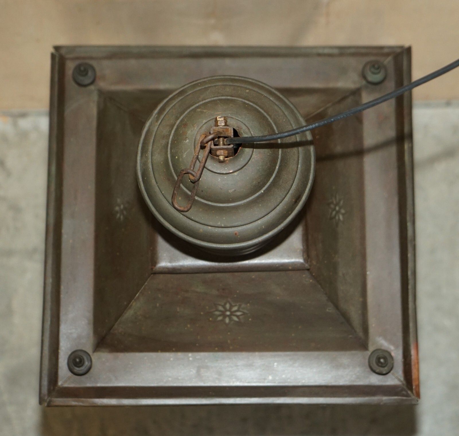 2850.0 Antique Victorian Bronze Hanging Lantern With Four Candle Interior Must See photo