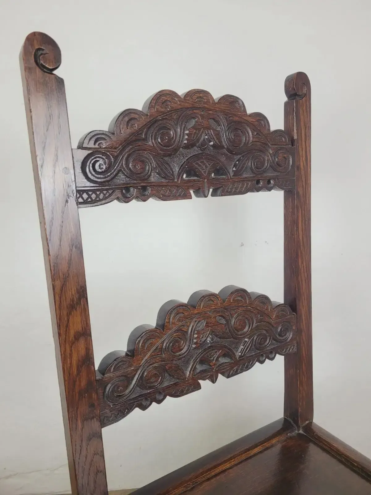 Yorkshire Side Chairs Pair Carved Farmhouse Vintage 1950s photo 215.0
