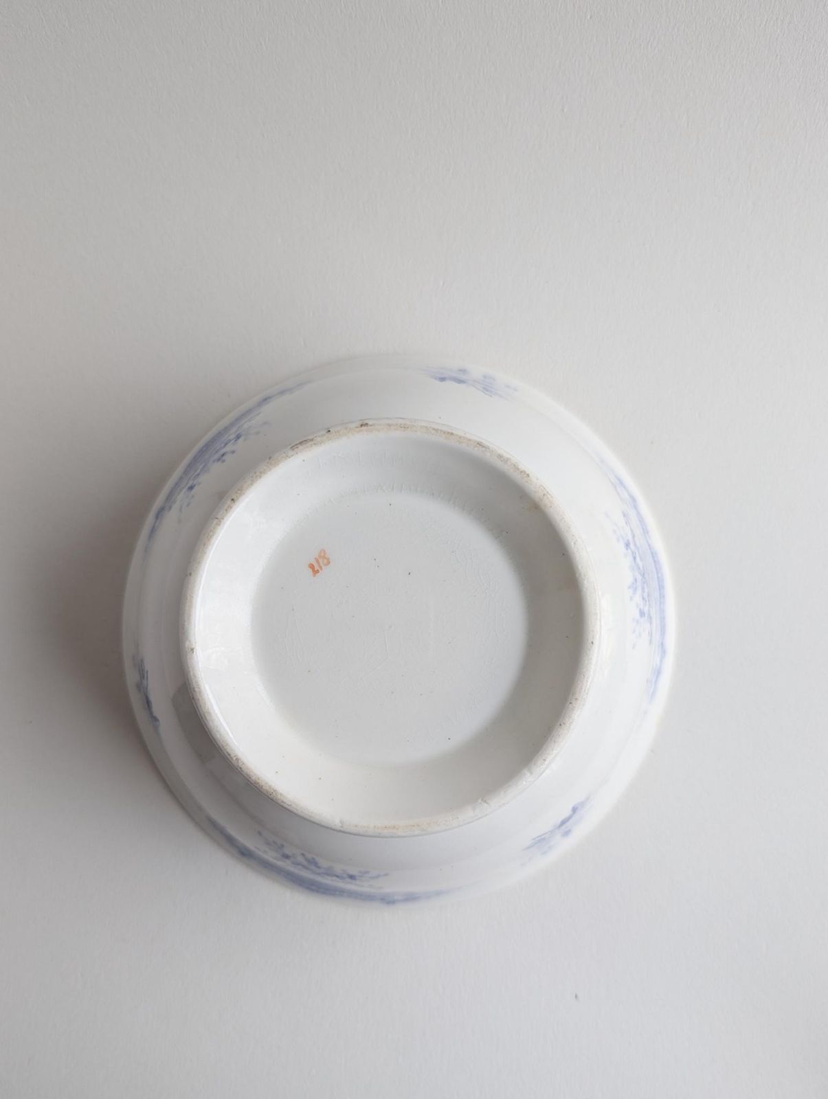 photo for sale Set Of Four Vintage Transferware Pieces With Gold Rim, Blue And White Ceramic Plates And Bowl Set
