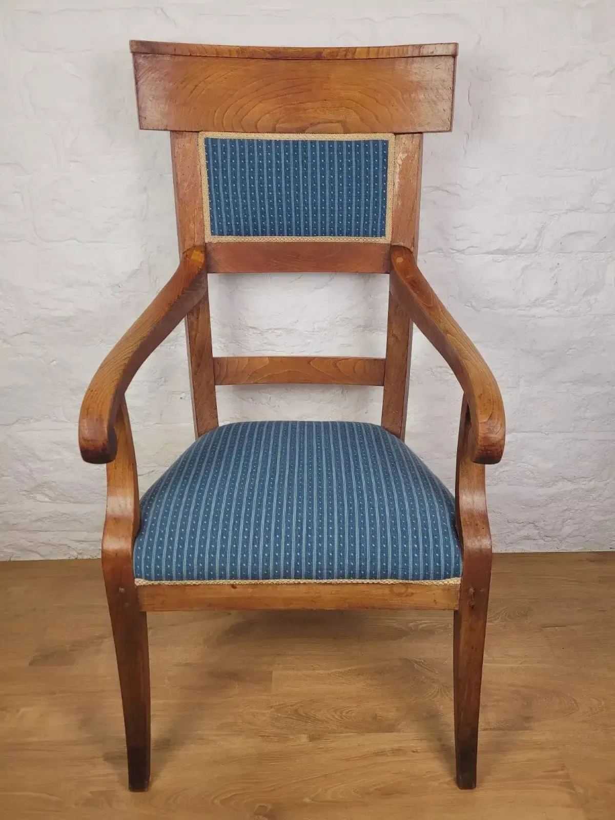 photo for sale Vintage Fruitwood Armchair High Back Large Upholstered Blue Postage Available