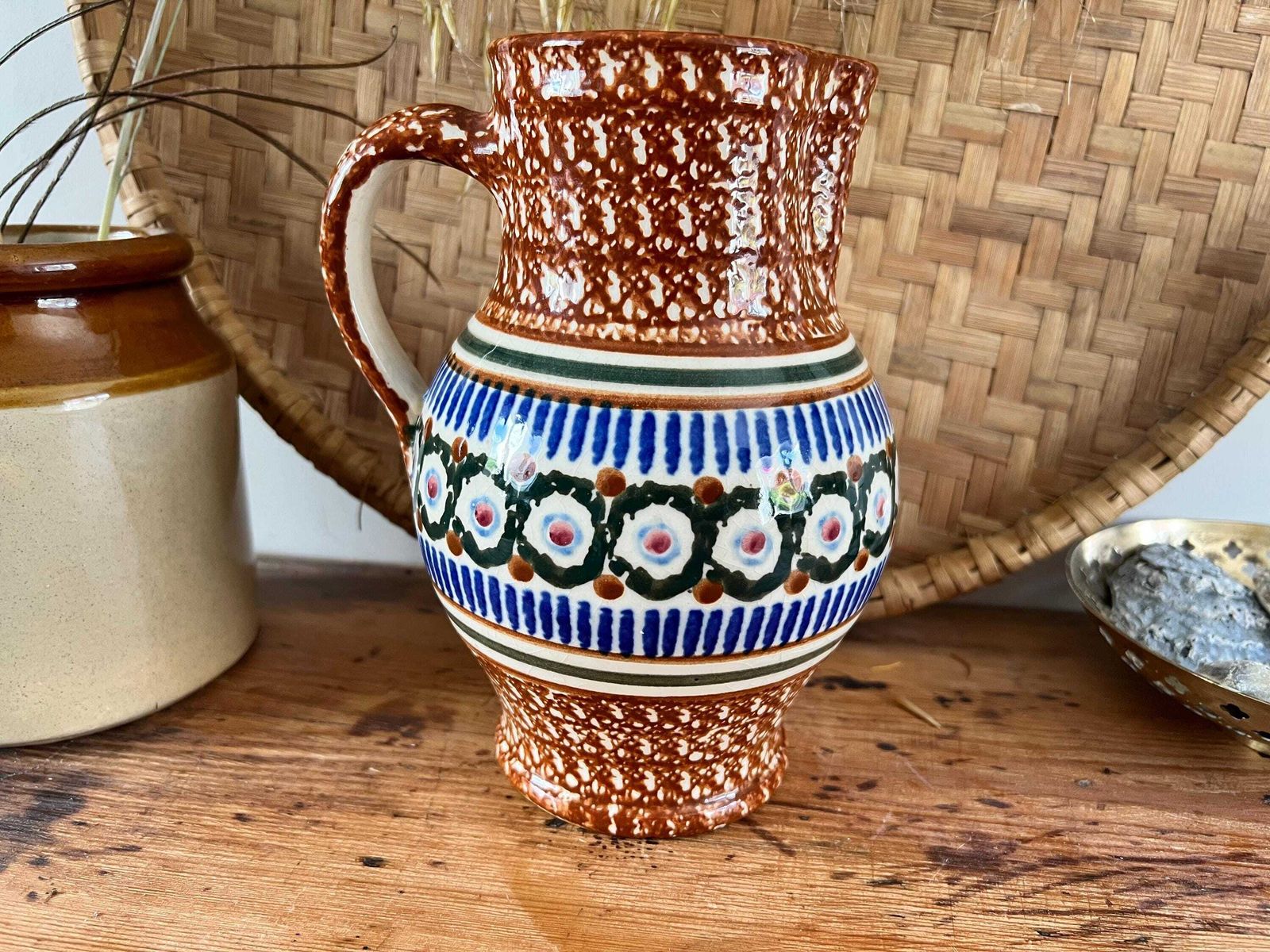Polish Pottery Vintage Boleslawiec Rare Bunzlauer Keramik Jug   Hand Painted Pitcher   Unique Folk Art Stoneware Vase   Studio Art Potter photo furniture