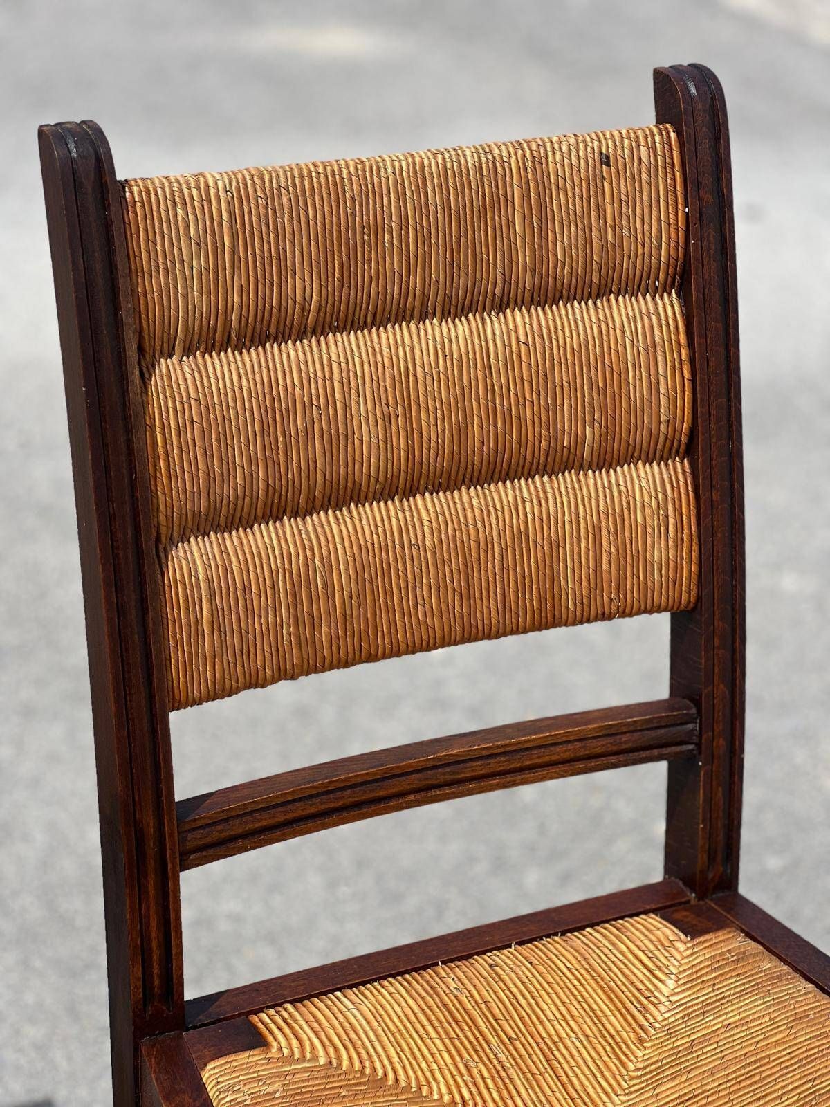 photo furniture Set Of Benches And 2 Chairs In Solid Oak And Straw, French Work, 1940