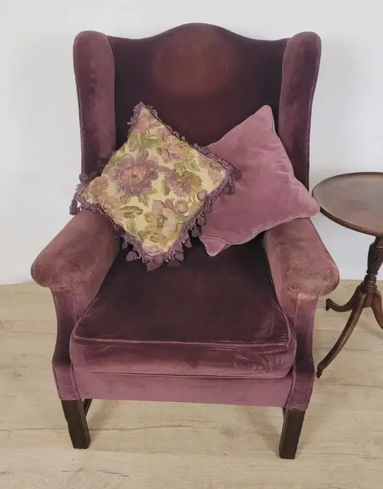 Victorian Wingback Armchair Velvet Purple 19thc Upholstered Delivery Available