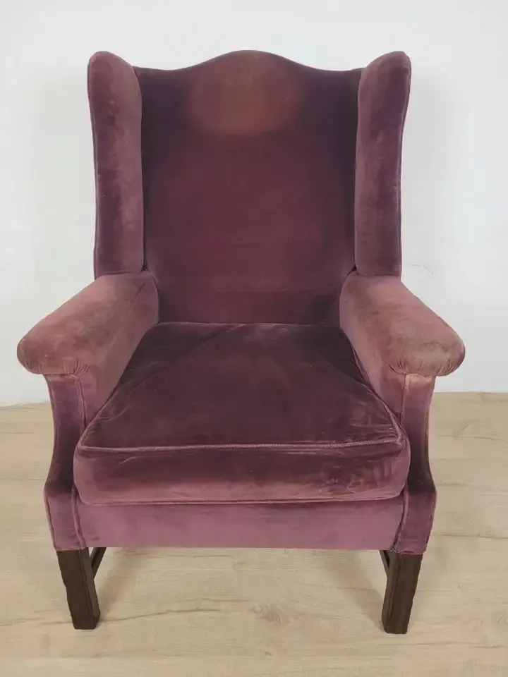 photo vinterior Victorian Wingback Armchair Velvet Purple 19thc Upholstered Delivery Available
