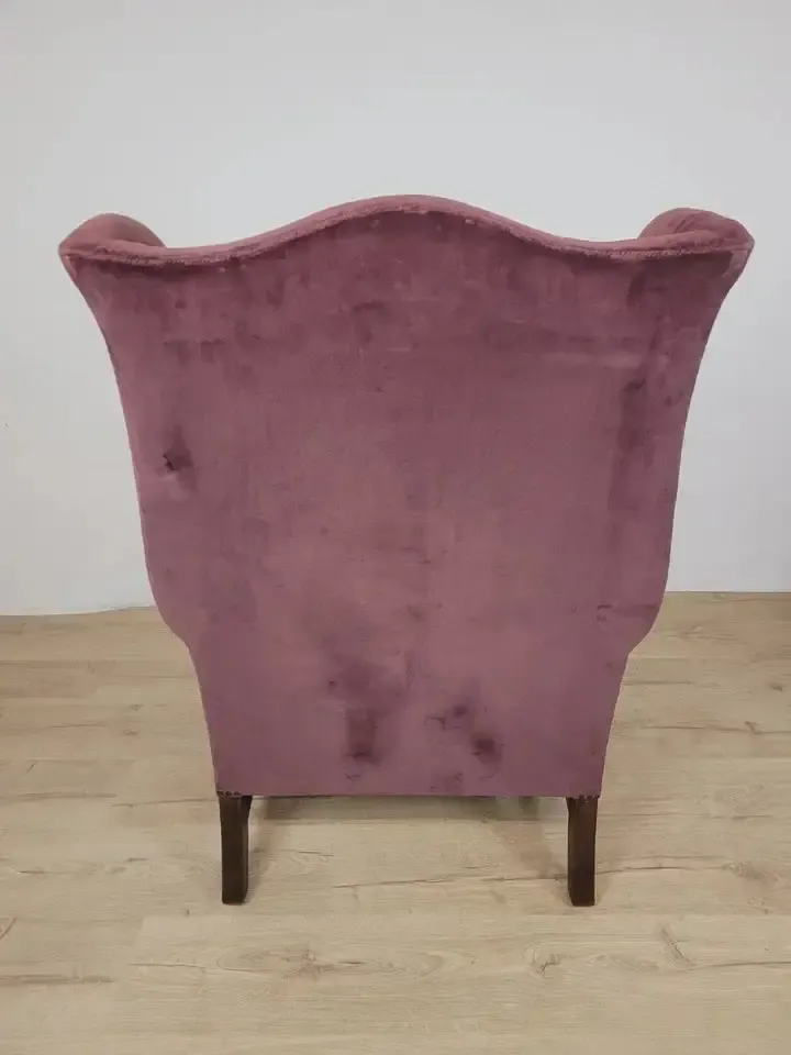 photo vintage Victorian Wingback Armchair Velvet Purple 19thc Upholstered Delivery Available