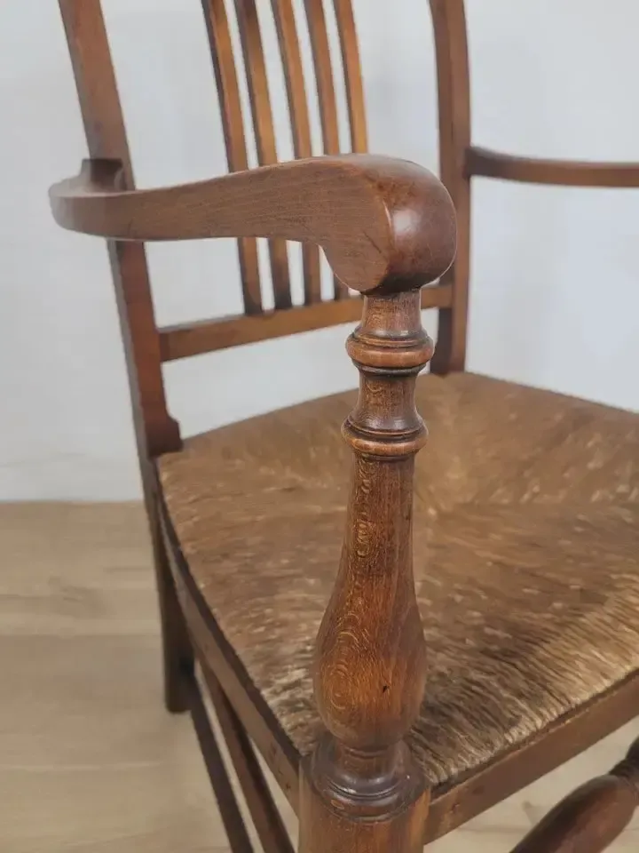 19th Century Armchair Ash & Elm Country Rush Seat Antique Postage Available photo vinterior
