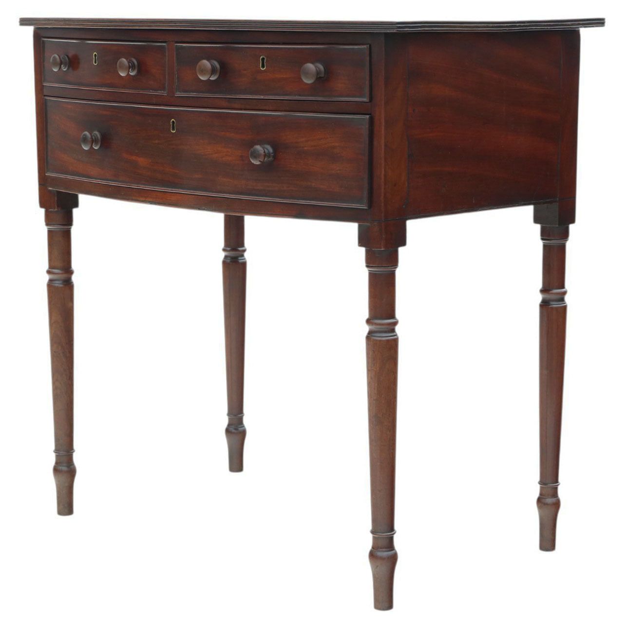Fine Quality Antique 19th Century Georgian Bow Front Mahogany Writing Table – Desk, Bed Side Or Dressing Table photo for sale