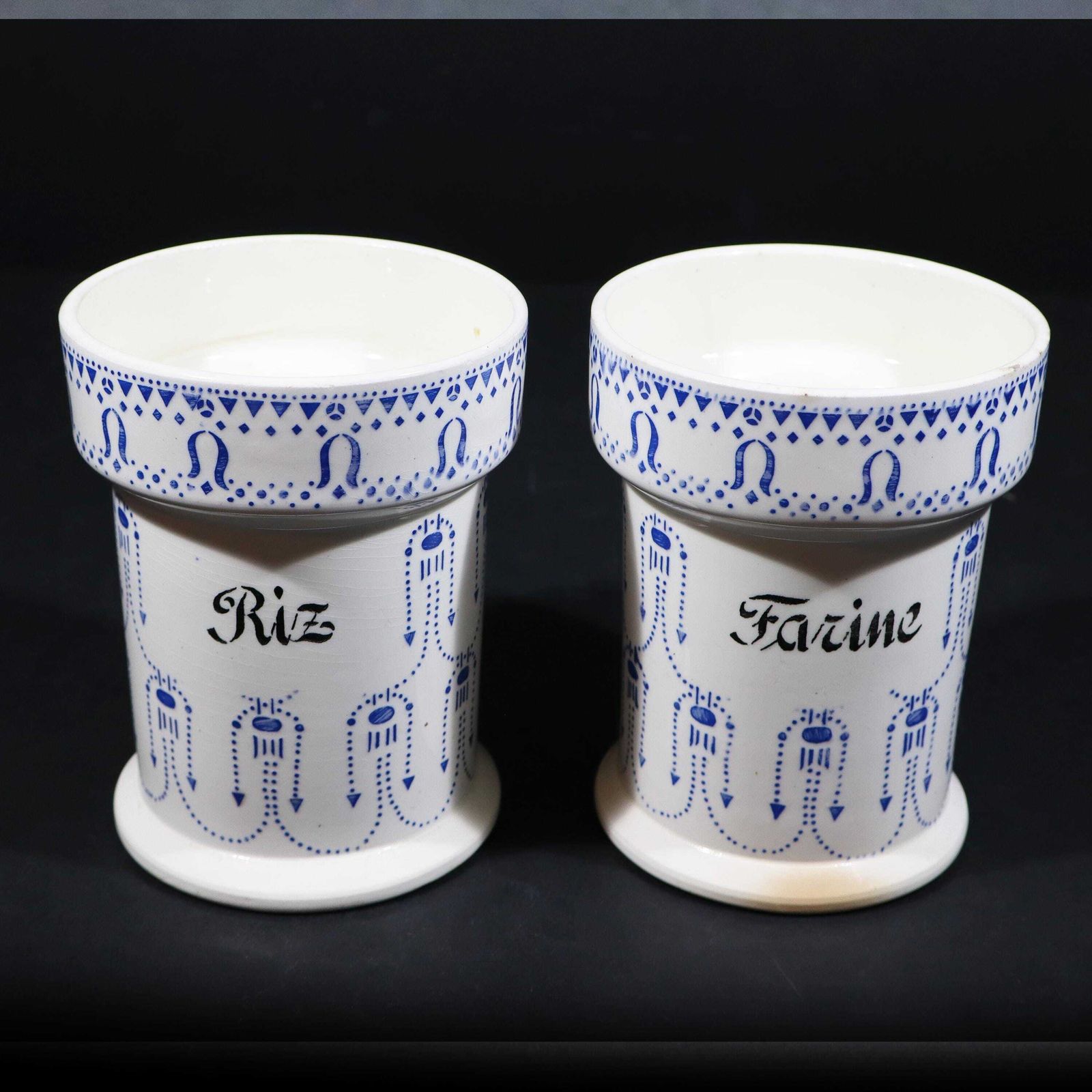 Art Deco Ironstone Storage Jar Set Of 2 French White And Blue Canisters Ceramic Utensil Holder photo furniture