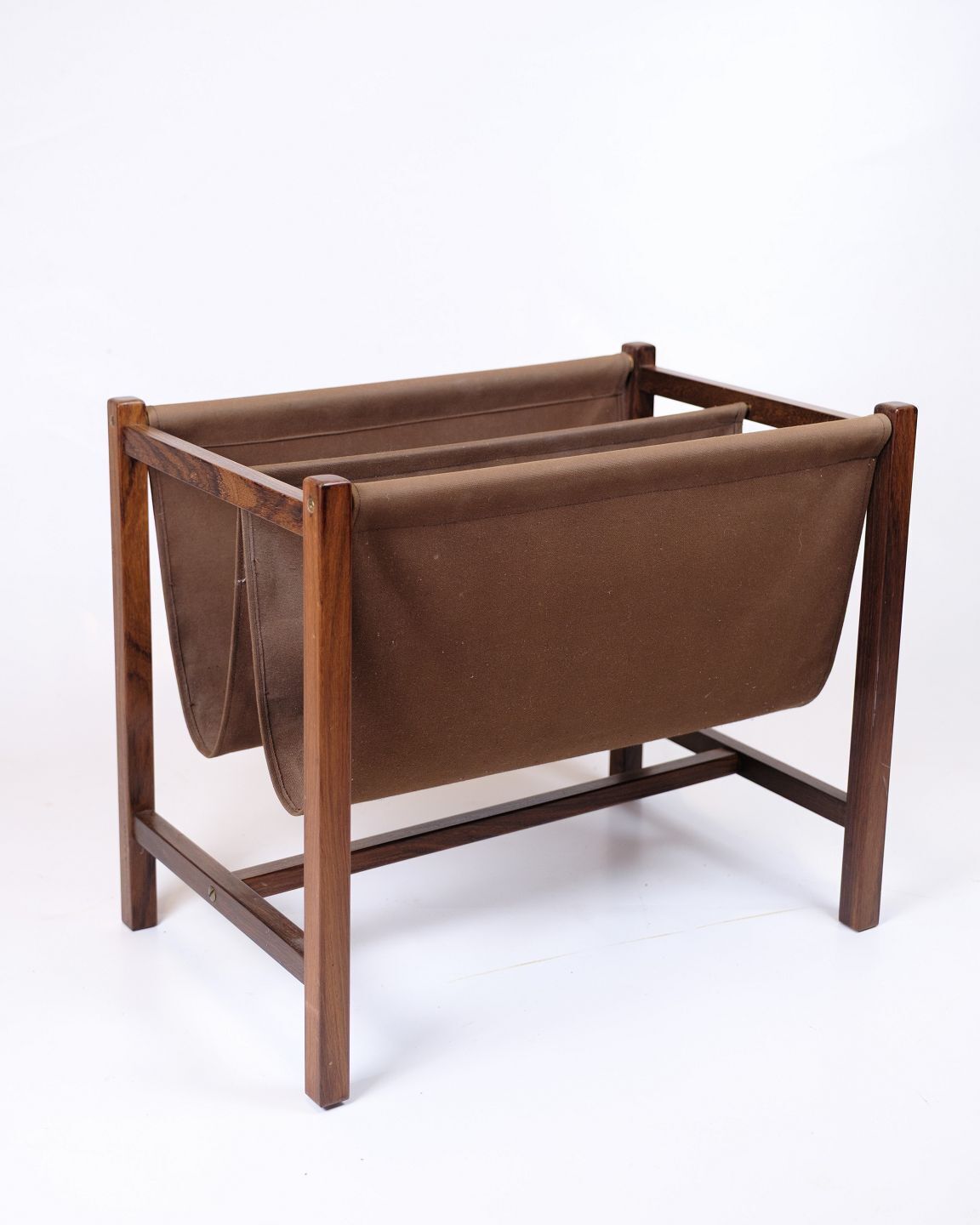 Newspaper/Magazine Holder   Rosewood & Brown Canvas   Danish Design   1960s