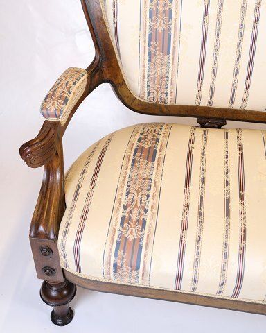 Antique 3 Seater Sofa   Klunke Style   Striped Upholstery   Walnut   Turned Legs   1890s photo furniture