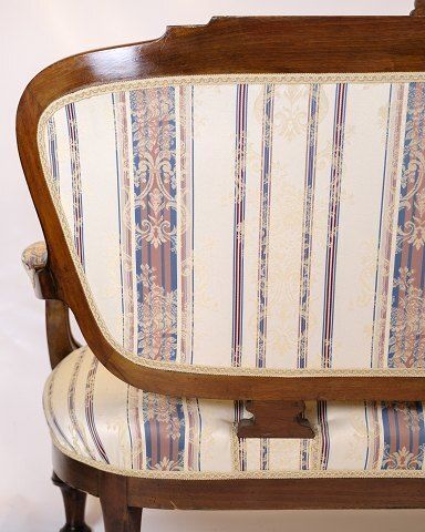 Antique 3 Seater Sofa   Klunke Style   Striped Upholstery   Walnut   Turned Legs   1890s photo buy