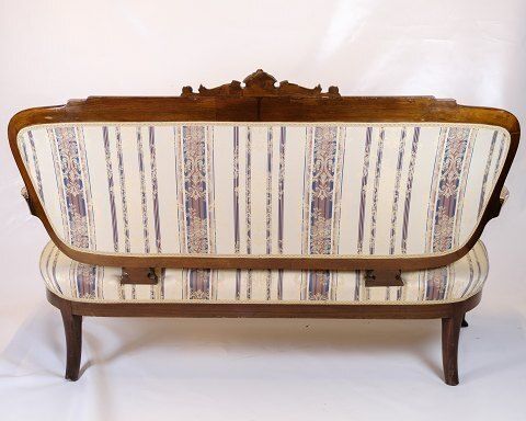 photo furniture Antique 3 Seater Sofa   Klunke Style   Striped Upholstery   Walnut   Turned Legs   1890s