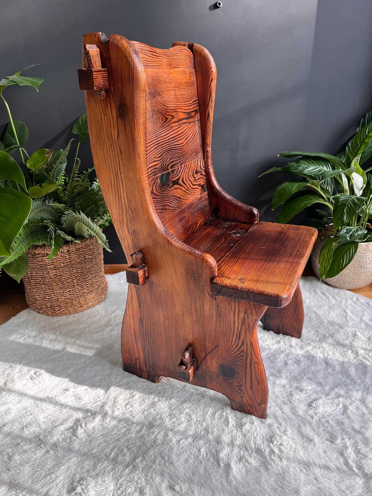 Primitive Handmade Side Chair   Rustic Viking Style Medieval Seat   Folk Art Wood Chair For Castle & Cabin Decor photo Furniture