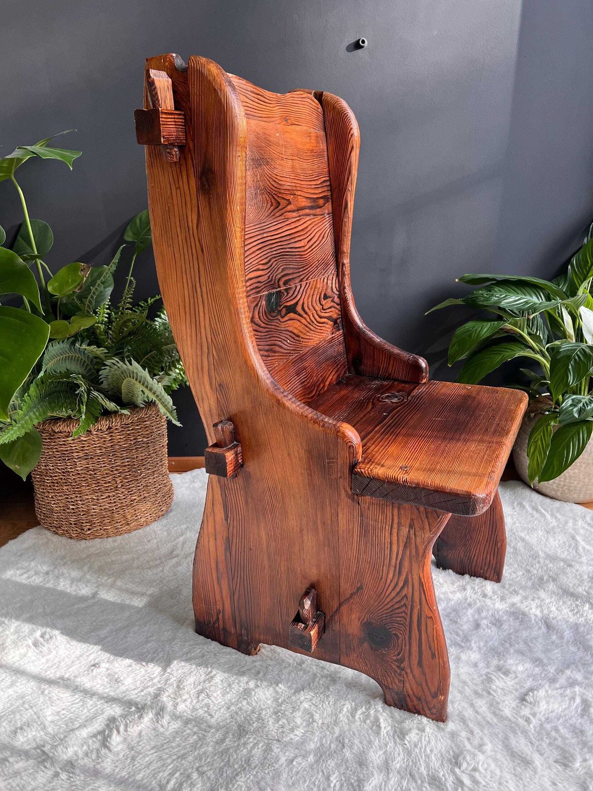 Primitive Handmade Side Chair   Rustic Viking Style Medieval Seat   Folk Art Wood Chair For Castle & Cabin Decor photo buy