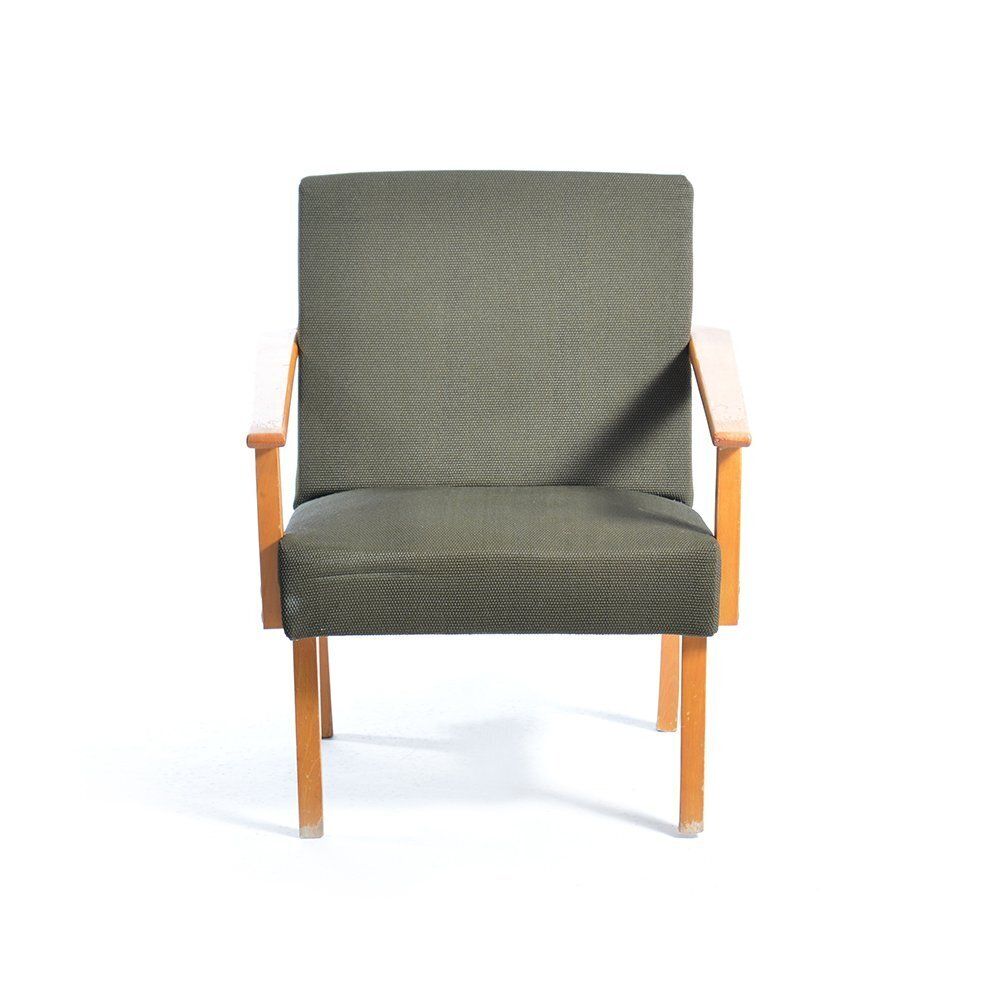 Mid Century Amrchair In Green Fabric & Beech Wood By Jitona, Czechoslovakia 1960s photo furniture
