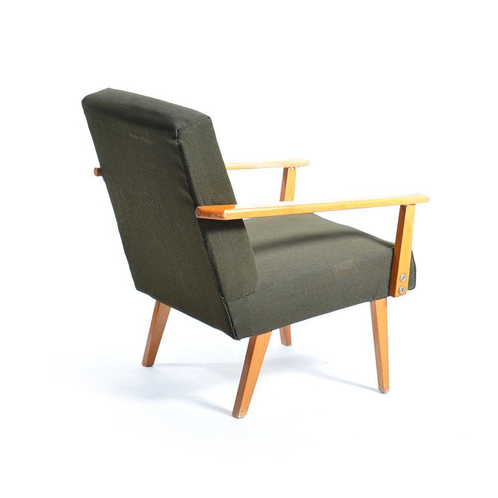 Mid Century Amrchair In Green Fabric & Beech Wood By Jitona, Czechoslovakia 1960s photo vinterior