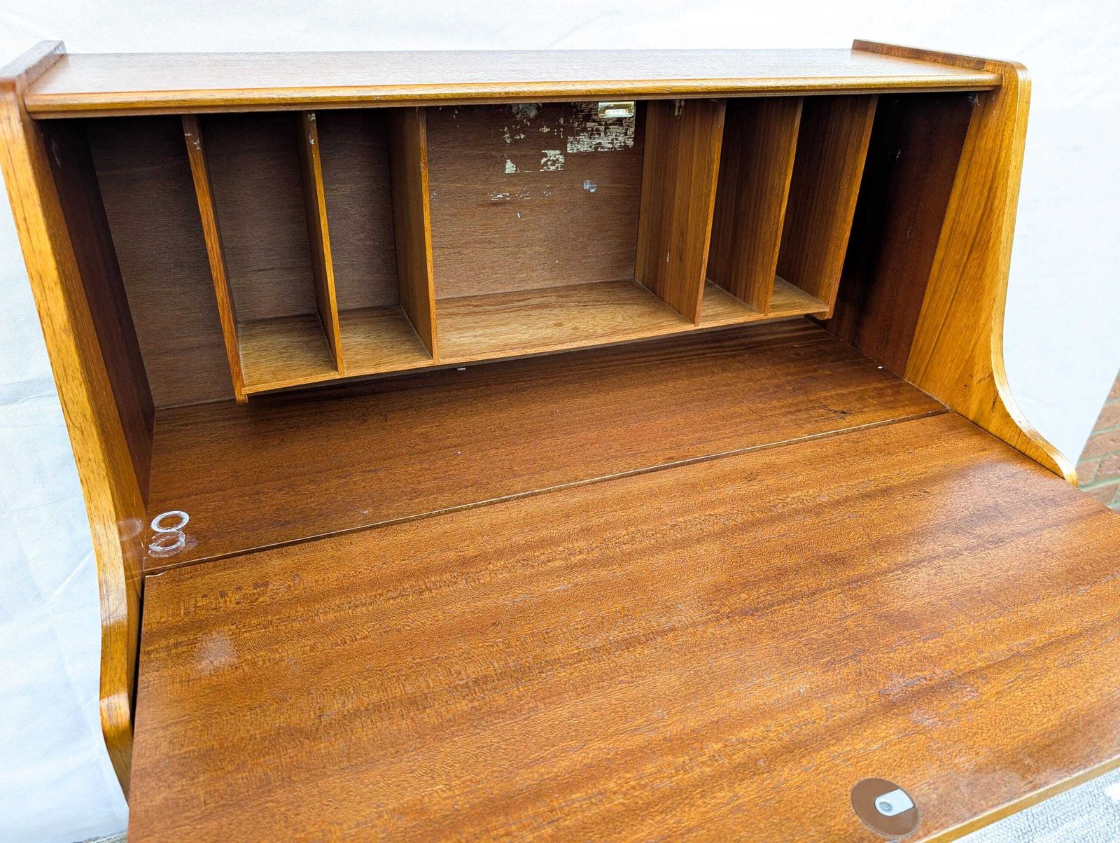 Sutcliffe Of Todmorden Mid Century Teak Bureau Laptop Desk – Original Vintage photo for sale