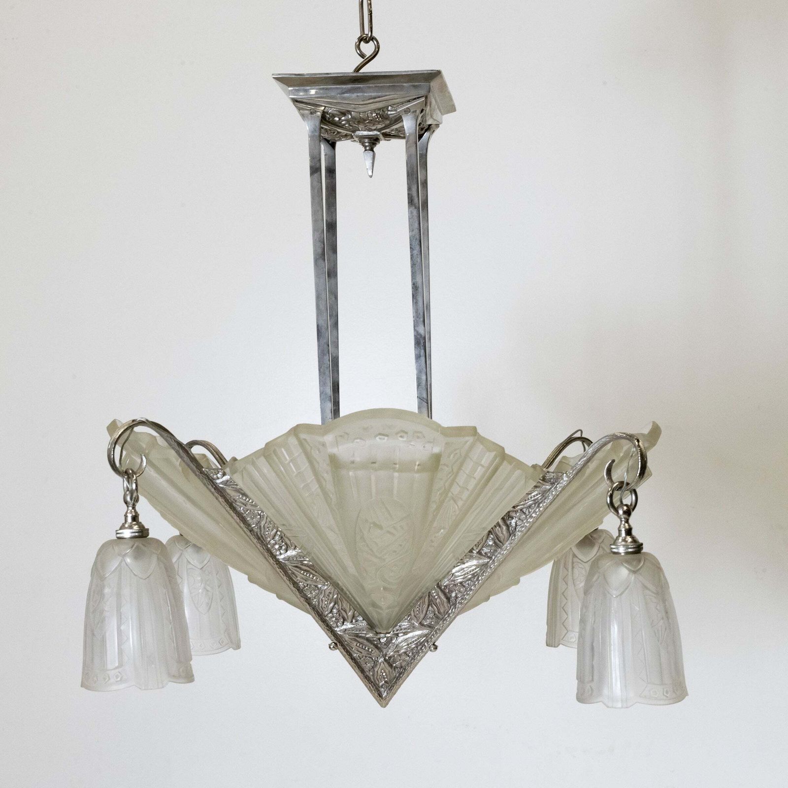 Antique French Art Deco Célestin Jamain Glass Chandelier | Frontisi photo vintage