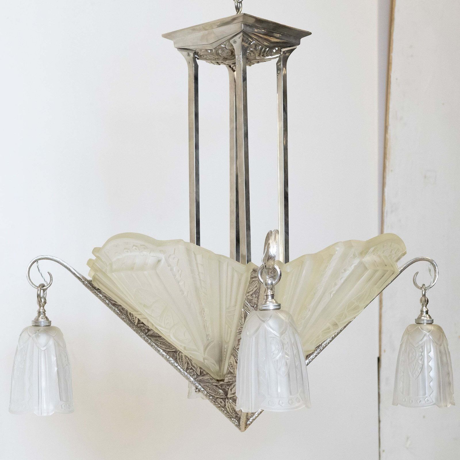 photo for sale Antique French Art Deco Célestin Jamain Glass Chandelier | Frontisi