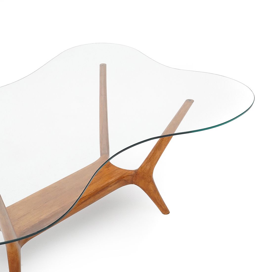 Furniture Italian Coffee Table In Wood And Glass, 1950s photo