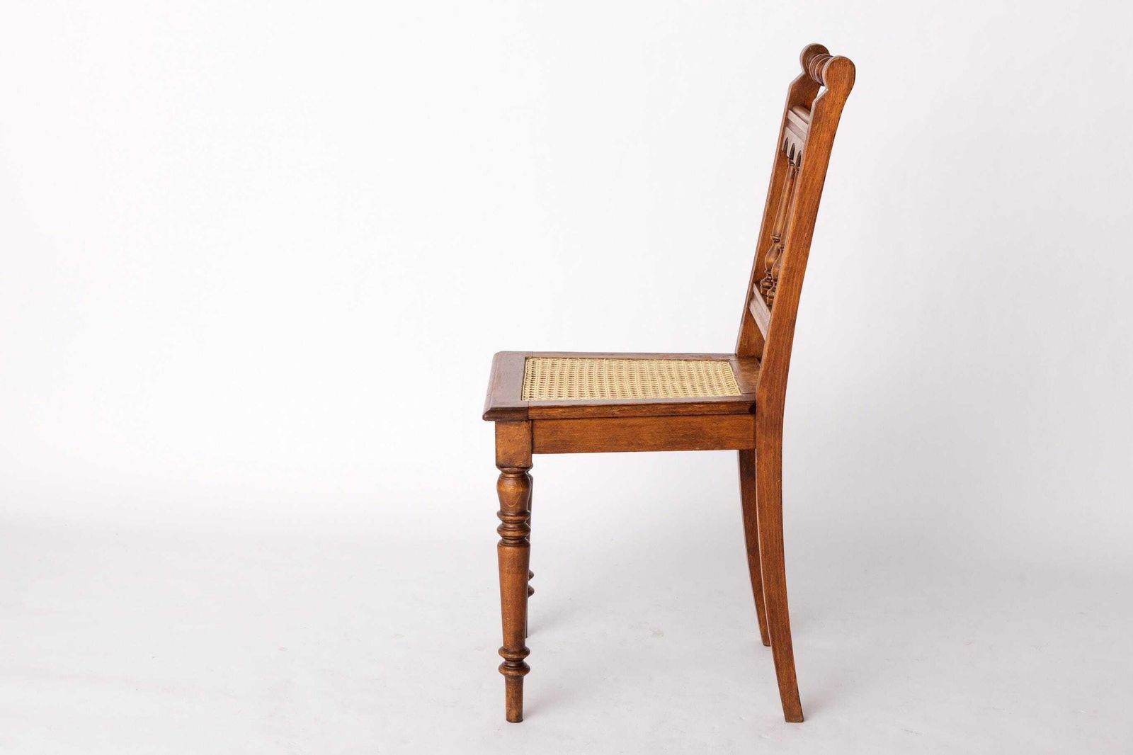 Antique Belgian Chair – Early 20th Century Beechwood Dining Chair With Turned Wood Details & New Woven Seat photo buy