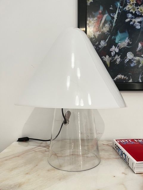 Mushroom Shaped White And Clear Glass Table Lamp Designed By Mauro Marzollo photo buy